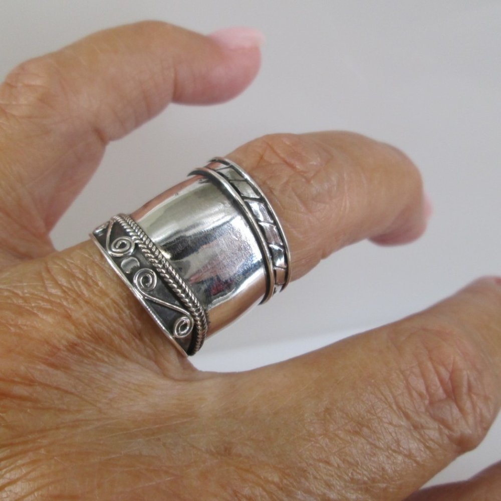 925 Sterling Silver Bali Ring,Bali Cigar Band,925 Sterling ring,925 Wide Band